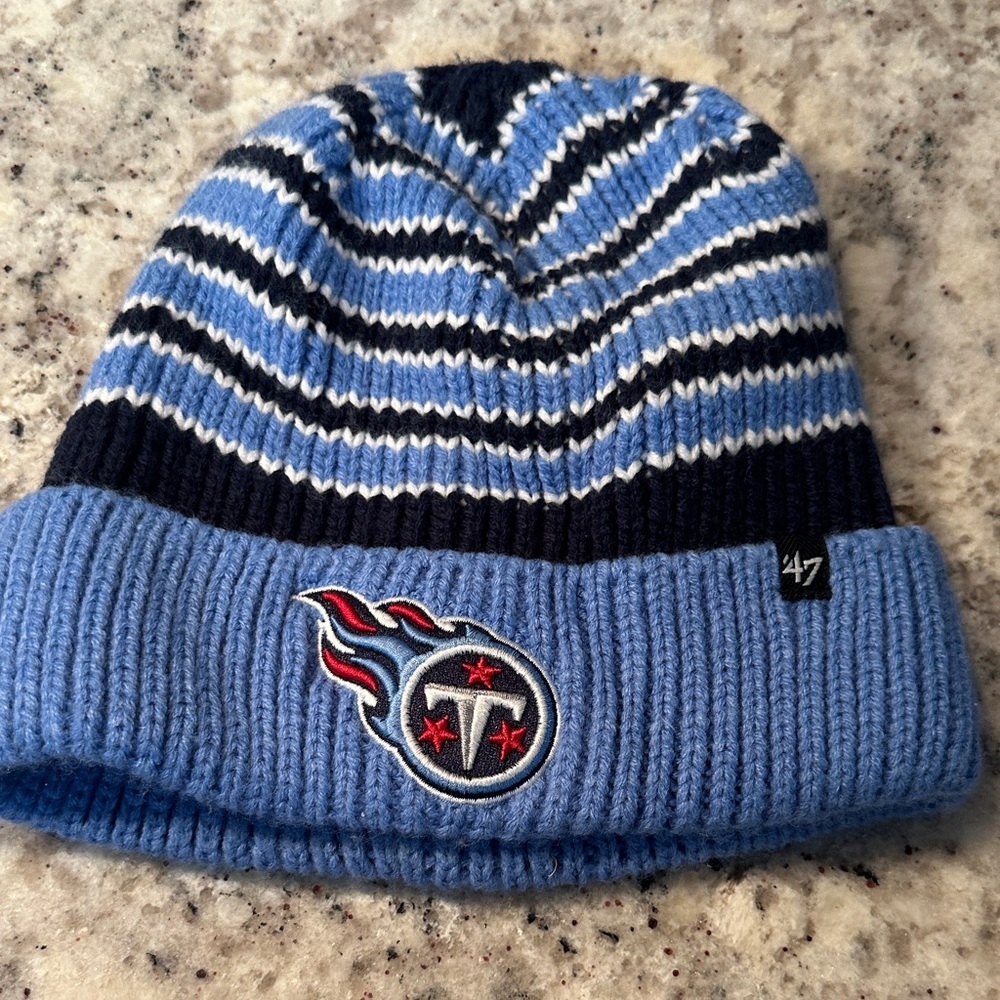 Men’s  Blue and Black Striped Tennessee Titans Beanie